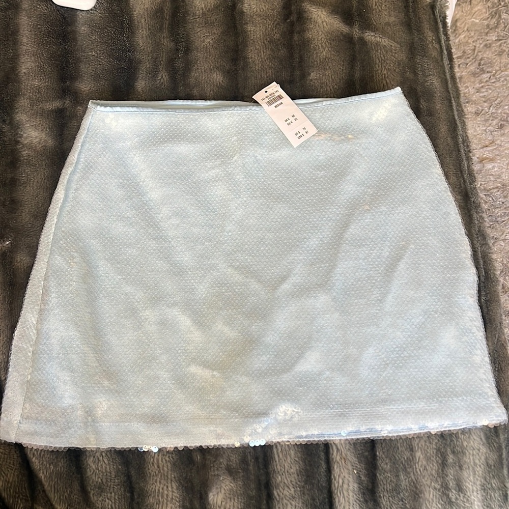 Light blue mini sequin skirt